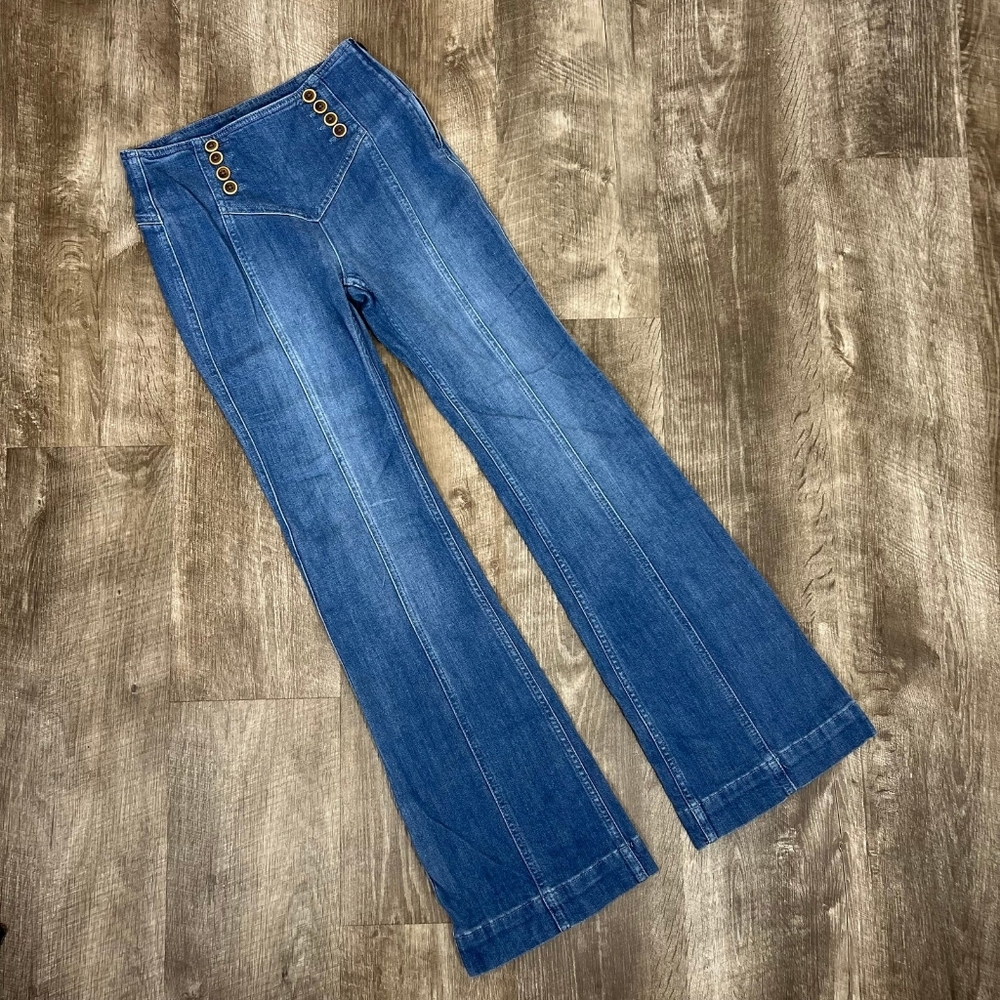 Pilcro Wide-Leg Sailor-Inspired Jeans in Medium Blue